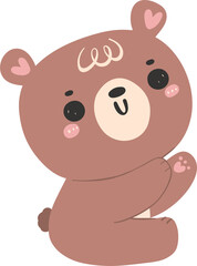 Cute happy bear, kawaii baby animal woodland cartoon doodle flat design.