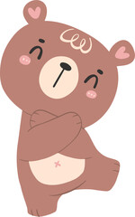 Cute happy bear, kawaii baby animal woodland cartoon doodle flat design.