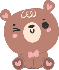 Cute happy bear, kawaii baby animal woodland cartoon doodle flat design.