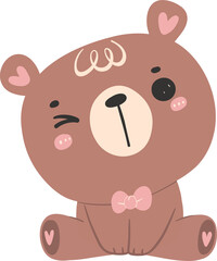 Cute happy bear, kawaii baby animal woodland cartoon doodle flat design.