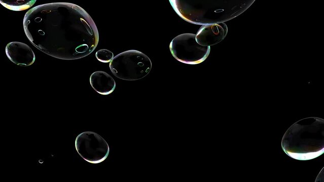 Water bubble element animation. Movement of air bubbles on black background. Animation Seamless loop, 3d render.