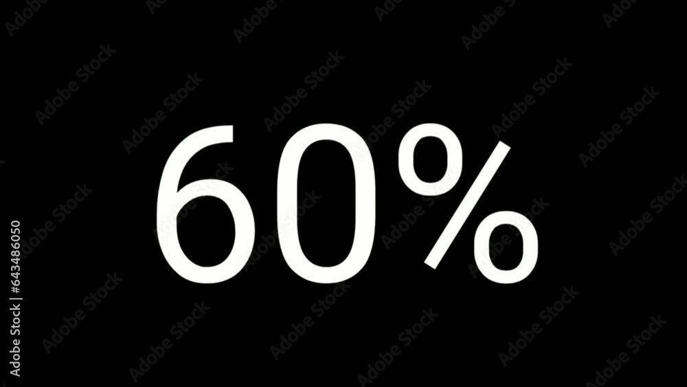 Poster number sixty percent 60% animation motion graphics with glitch effect on black background. alpha cha