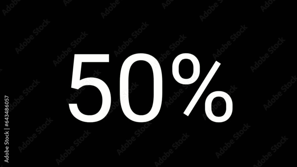 Poster number fifty percent 50% animation motion graphics with glitch effect on black background. alpha cha