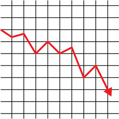 red business arrow vector icon logo, decreasing finance sign