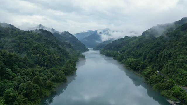 Arial view, a drone shot above the river