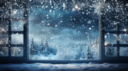 NOCTURNAL CHRISTMAS WINTER LANDSCAPE WITH BEAUTIFUL NATURAL SCENERY AND SNOWY SURROUNDINGS