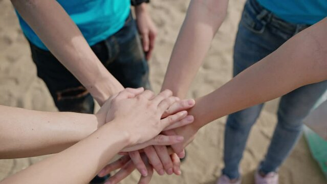 Panoramic Teamwork,empathy,partnership and Social connection in business join hand together concept.Hand of diverse people connecting.Power of volunteer charity work, Stack of people hand.