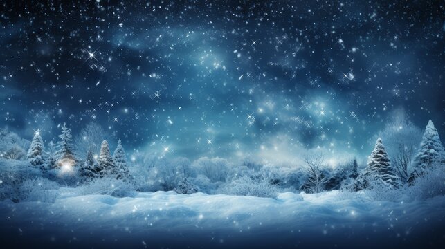 NOCTURNAL CHRISTMAS WINTER LANDSCAPE WITH BEAUTIFUL NATURAL SCENERY AND SNOWY SURROUNDINGS