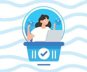 Vector shopping cart with characters and presents