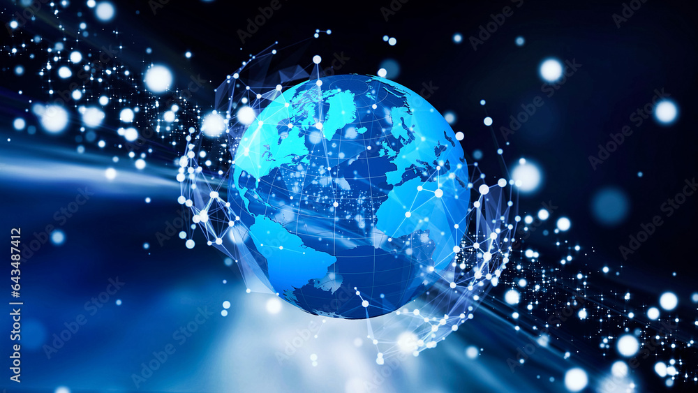 Poster Planet earth and communication network. Global network.