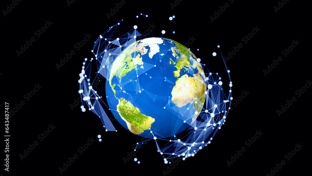 Poster planet earth and communication network. global network.