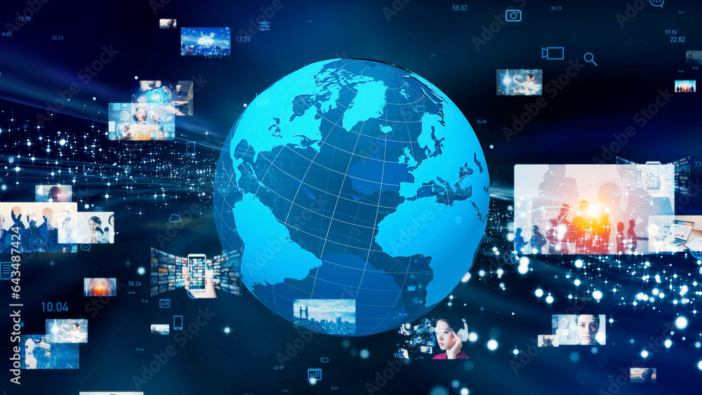 Poster Global communication network concept. Image analysis. Digital transformation. AI (Artificial Intelligence).