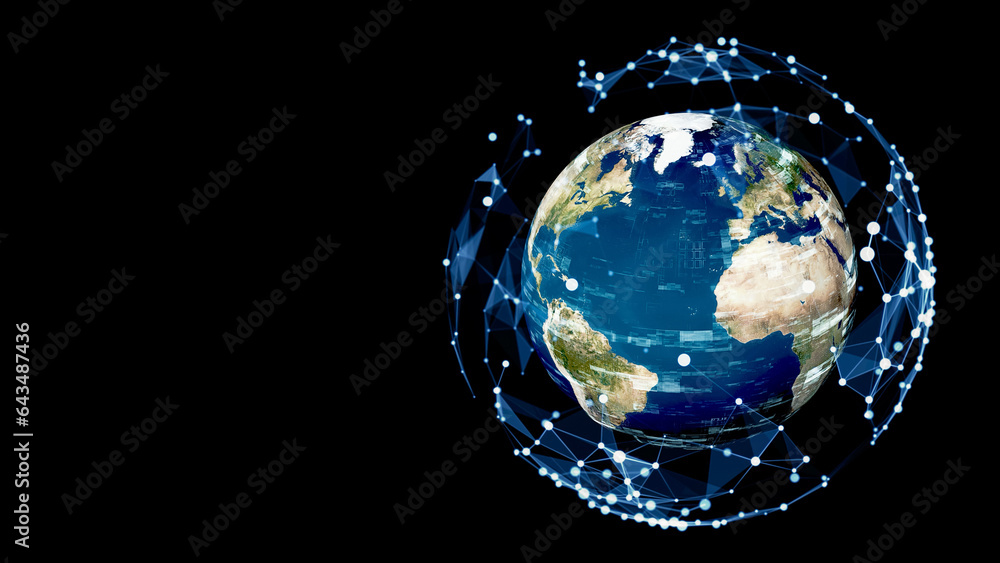 Aufkleber planet earth and communication network. global network.