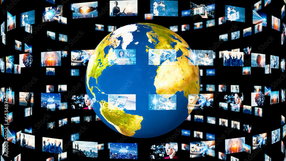 Poster Global communication network concept. Image analysis. Digital transformation. AI (Artificial Intelligence).