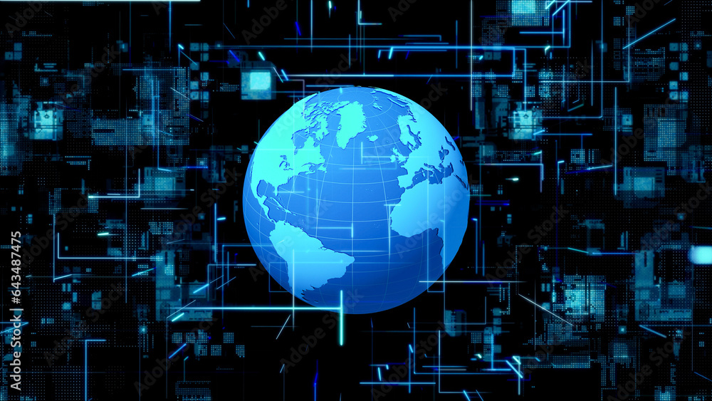 Poster planet earth and communication network. global network.