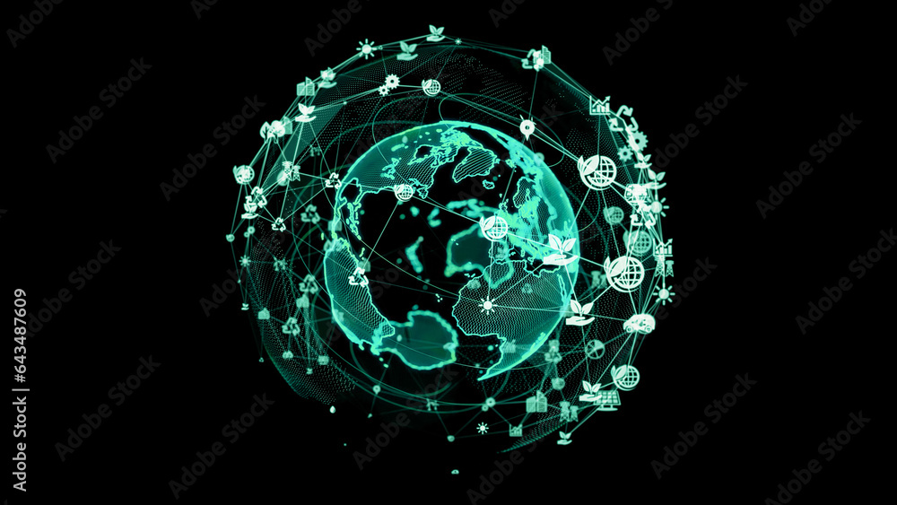 Poster planet earth and environment network concept. green tech.