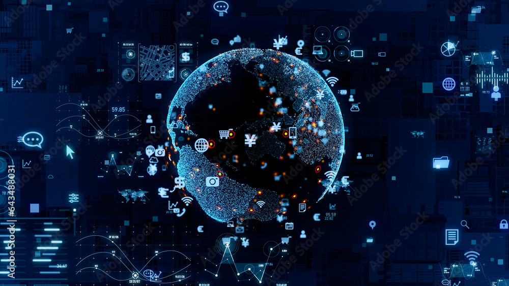 Poster planet earth and communication network concept.