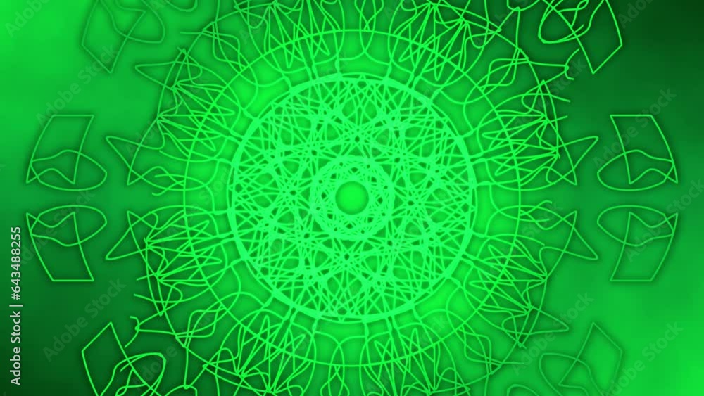 Poster animation loop of green line mandala art on a gradient background