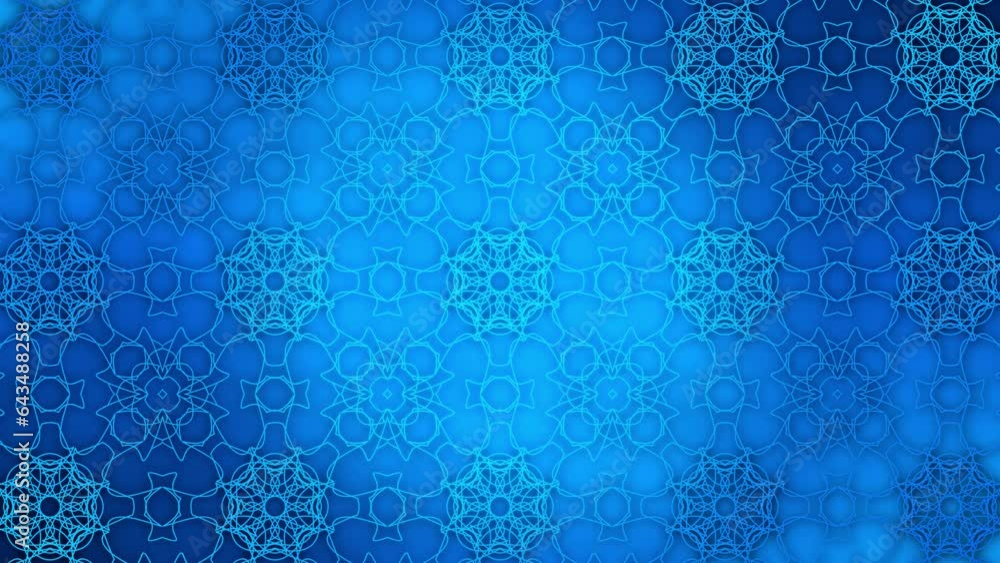 Poster abstract animation loop of blue line art kaleidoscope effect