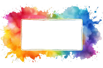 Abstract colorful rainbow color painting illustration - Rectangular rectangle frame made of watercolor splashes, isolated no background, transparent background