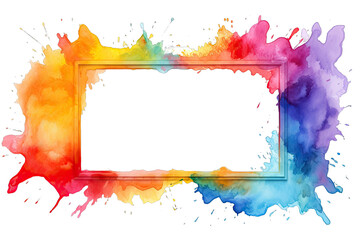 Fototapeta na wymiar Abstract colorful rainbow color painting illustration - Rectangular rectangle frame made of watercolor splashes, isolated no background, transparent background