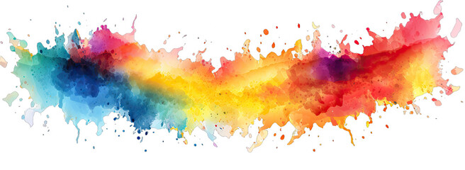 Abstract colorful rainbow color painting illustration - a line colorful made of watercolor splashes, isolated  no background, transparent background