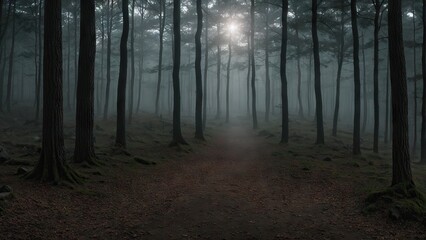 Fototapeta premium Scary forest in the fog 