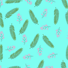 Green leaf with pink flower seamless pattern modern exotic design for paper,  fabric and other design.