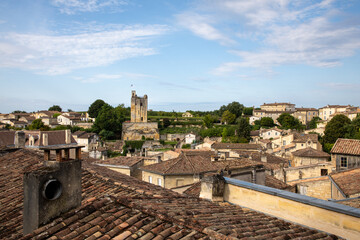 Fototapeta na wymiar vineyard town of Saint-Emilion Gironde Aquitaine with king tower view France UNESCO World Heritage Site