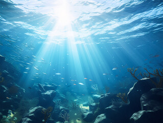 Naklejka na ściany i meble Underwater scene with sea life in the reef