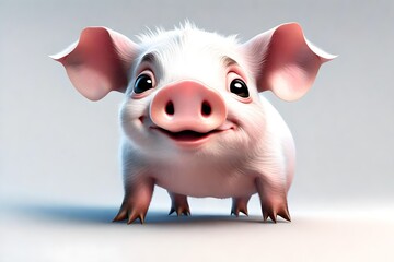 A cute 3d cartoon of an isolated baby piglet pig. 