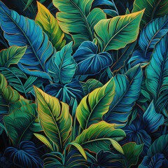 Natural background of blue and green forest, tropical forest in green filter, destination ecology and progress concept, travel freedom, spa and environmental conservation lifestyle use. AI Generation