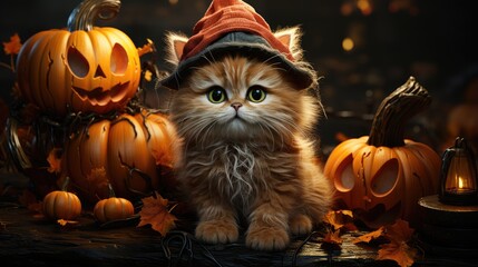 halloween cat and pumpkin