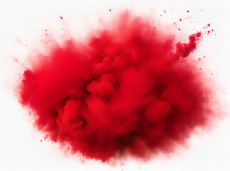 Abstract red dust splatter on a white background. Red powder explosion on a white background - obrazy, fototapety, plakaty