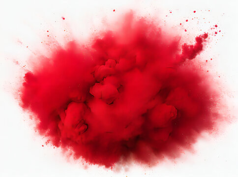Abstract red dust splatter on a white background. Red powder explosion on a white background