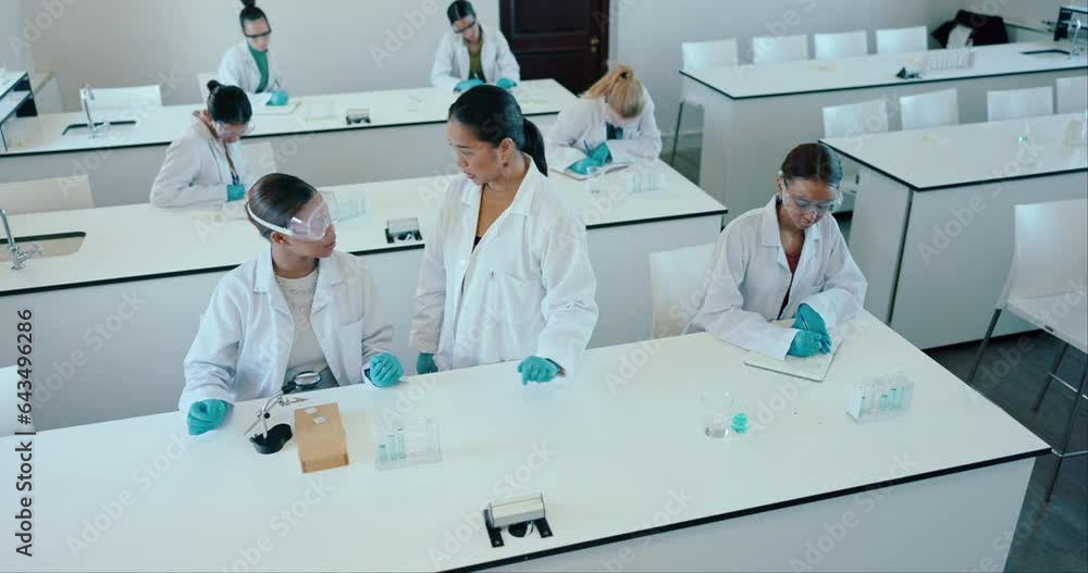 Aufkleber laboratory, classroom help and teacher with research, future scientist class or college support. men