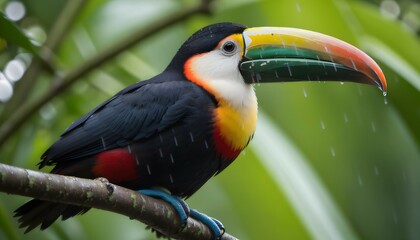 Fototapeta premium toucan on a branch raining