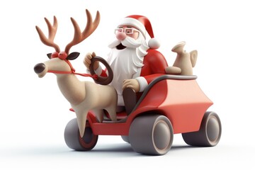 Santa in sleigh and his reindeer isolated on a white background. vector cartoon illustration