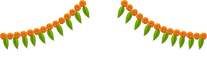 marigold with leaves decoration on white background for Indian festival poster - obrazy, fototapety, plakaty