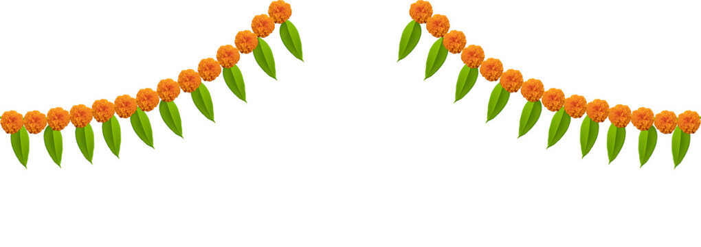 marigold with leaves decoration on white background for Indian festival poster