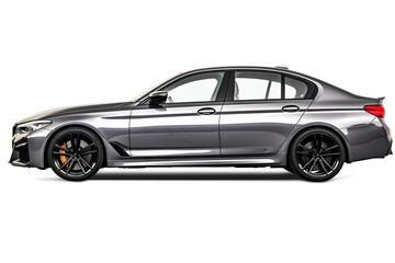 Gray car isolated on white background. Design and speed.