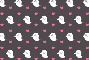 halloween seamless pattern with ghosts and hearts for banners, cards, flyers, social media wallpapers, etc.