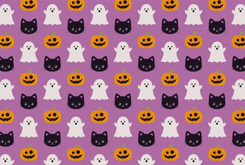 seamless pattern with a set of halloween icons for banners, cards, flyers, social media wallpapers, etc.