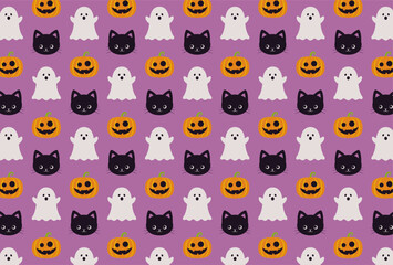 seamless pattern with a set of halloween icons for banners, cards, flyers, social media wallpapers, etc.