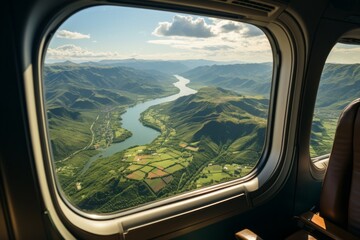 Naklejka premium Picturesque Valley With A River Meander, Generative AI