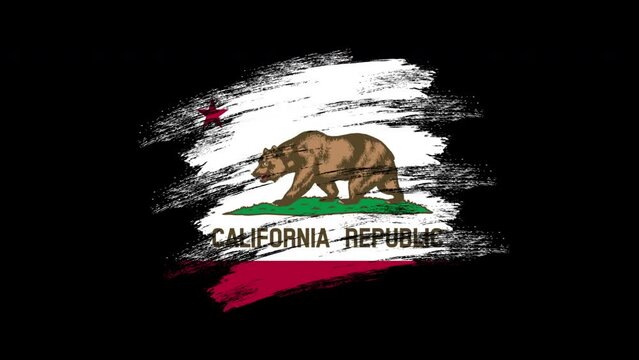 4K Paint Brush California Flag with Alpha Channel. Waving Brushed Californian Banner. Transparent Background Texture Fabric Pattern High Detail.