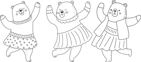 bears dancing cartoon coloring book on white background vector