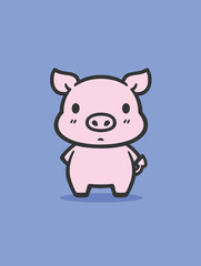 Simple illustrated pink pig outline. Blue background. Sharpie illustration.
