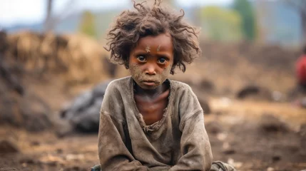 Foto op Plexiglas Hungry starving poor little child looking at the camera in Ethiopia © Sasint