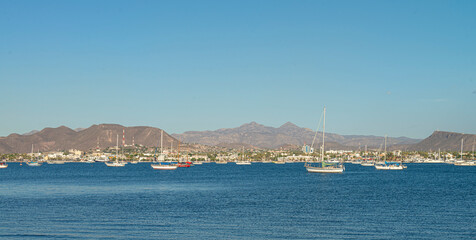 La Paz, capital city of the state of Baja California Sur, Mexico, seen from El Mogote, in a summer sunny afternoon.